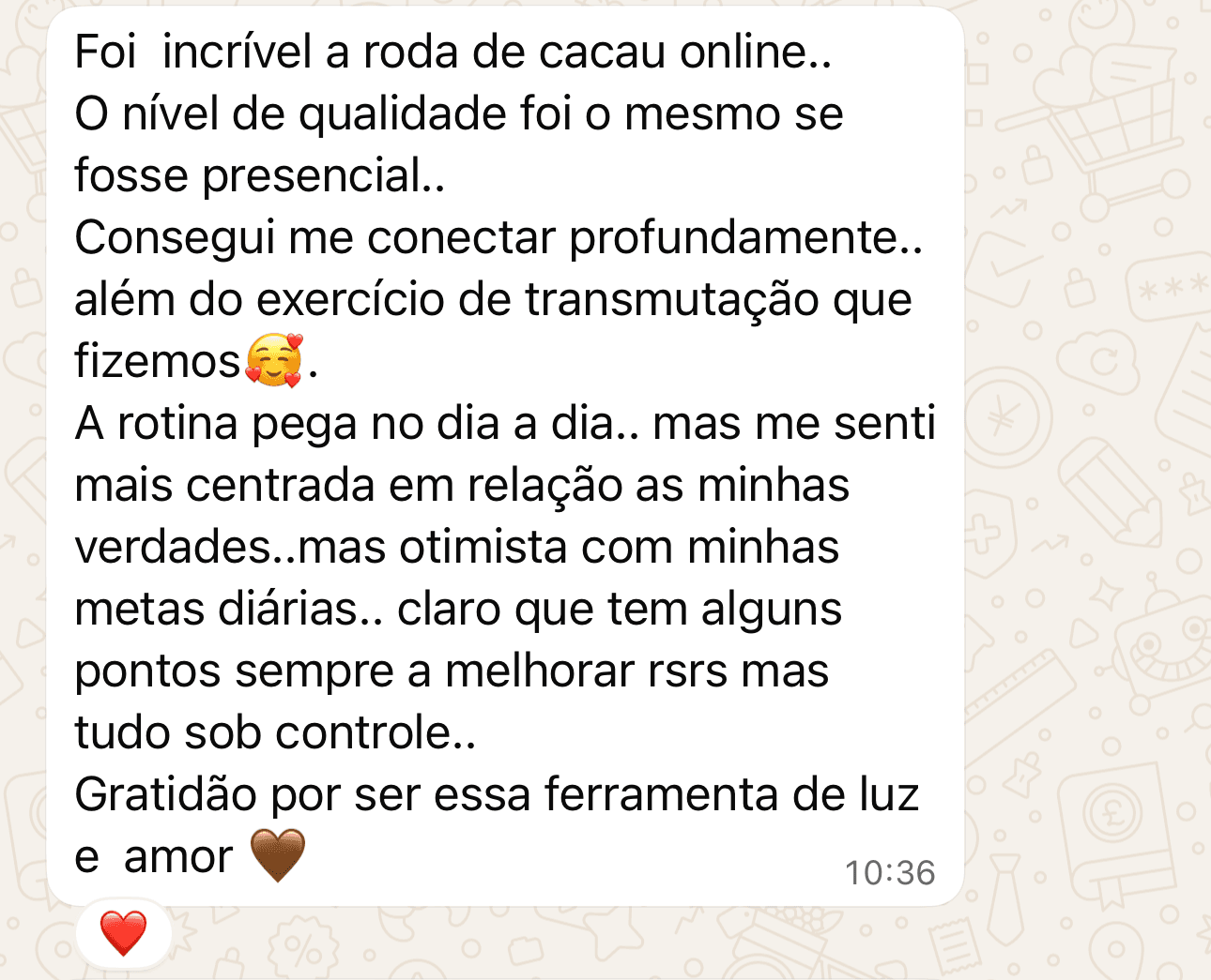 Print de relato sobre cerimonia e acolhimento com Camila Santana Terapias